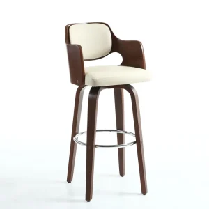 Mid Century Modern Bentwood Swivel Bar Stool with PU Leather Upholstery for Hotel