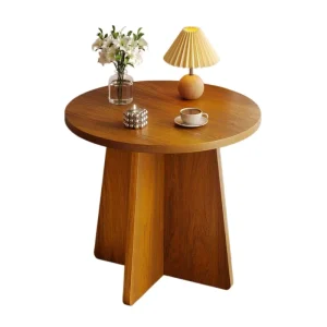 Mid Century Modern Side Table Round Wooden End Table with Solid Wood Legs