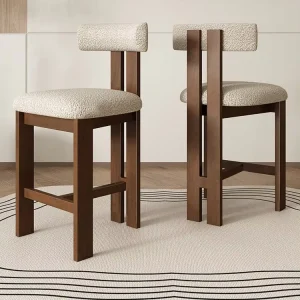 Mid Century Modern Solid Wood Bar Stool for Luxury Restaurant Home Kitchen EUDR Certified French Style High Chair