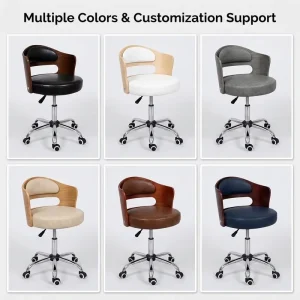 Mid Century Modern Wrap Around Back Bar Stool with Oval Cutout Gas Lift Adjustable Circular Cushion 5 Star Rolling Caster Base