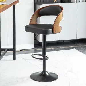 Mid Century Silla De Bar Kitchen Island Stool Adjustable Swivel Faux PU Leather Bar Counter Chair Bentwood Bar Stool