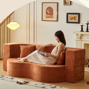 Mid Century Style Couch Living Room Sofas Convertible 2 Person Sofa Bed Compression Sofa Sponge Curved Vacuum Compressed Sofa