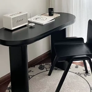 Mid Century Vintage Black Solid Wood Desk Eco Friendly Movable Design for Home Office Use Creative Minimalist Writing Desk