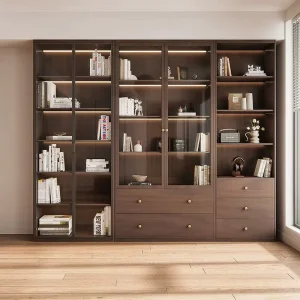 Mid Modern Solid Wood Bookcase For Living Room Home Office & Apartment Use