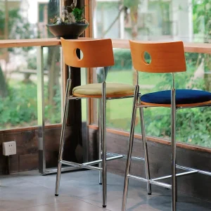 Mid century Bauhaus style Solid Wood Bar Stool High Backed Metal Frame for Home Commercial Use (Bars B&Bs Kitchen Islands)