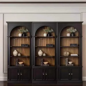 Mid century Black Themed Bookcase Vintage Floor standing Book Storage Cabinet living room wooden library wall bookcase shelf