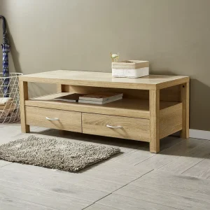 Mid century Coffee Table in OAK Modern Accent Table With Storage Shelf for Living Room End Table