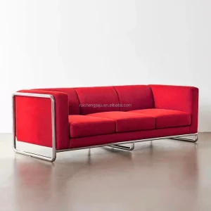 Mid-century Modern Bauhaus Style Living Room Set Straight-Line Fabric 3-Seater Sofa