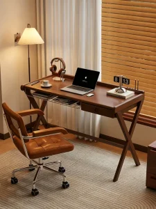 Mid century Solid Wood Computer Desk Vintage Walnut Rectangular Office Workstation Bedroom Bedside Dressing Table Home Use Desk