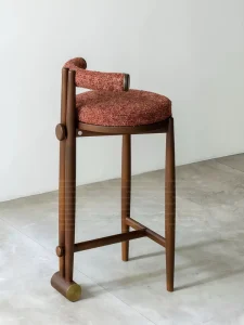 Mid century Solid Wood Designer bar Stool High back Creative Minimalist Commercial Movable Lobby Reception bar Bench
