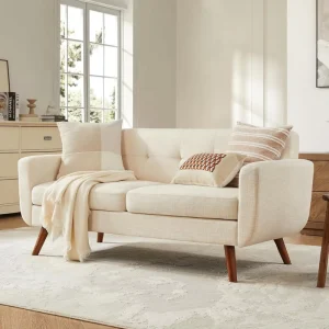 Mid for Modern Sectional Loveseat Sofa Button Tufted Upholstered Wood Legs Durable Eco Friendly Mall Office Apartment