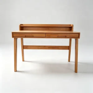 MidCentury Modern Solid Wood Home Office Desk with 2 Drawers Storage Shelf Minimalist Writing Computer Desk for Study Room