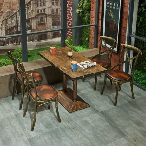 Midcentury Commercial Restaurant Furniture Set Square Table Top Wood Chairs Outdoor Living Room School Cafe Coffee Shops