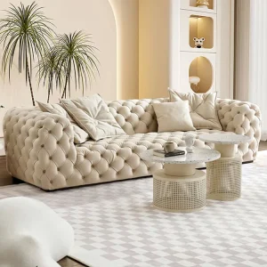 Midcentury Modern Luxury Tufted Design Leather 4 Seater Long Couch Living Room Sofa for Apartment Villa Hotel Office Lobby