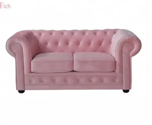 Midcentury Modern Pink Color Fabric Loveseat Sofa Chesterfield Couch for Home Apartment Living Room Hotel Office Salon Lobby