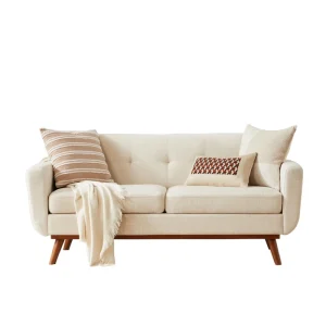 Midcentury Modern Sectional Loveseat Sofa Button Tufted Upholstered Wood Legs Durable Eco Friendly Villa Hospital Office