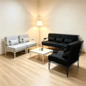Midcentury Modern Twisted Metal Wire Frame Sofa Set Fabric Cushion 3 Seater Loveseat Armchair Apartment Mall Lounge Furniture