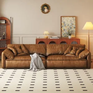 Midcentury Modern Upholstered Reclining Leather Sofa Set Caramel Color Straight Arms Eco Friendly Design for Mall Hotel Workshop