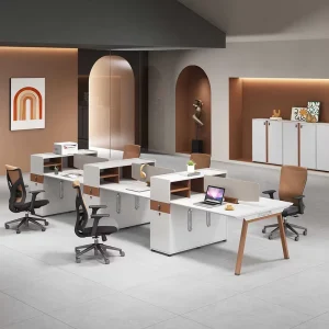 Mingle Wooden Office Staff Furniture Cubicle Modular Workstation Desk With Drawer 2 4 6 8 Person Office Desks
