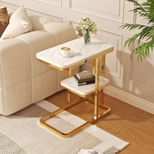Mini Double-Layer Modern Side Table Small Metal Coffee Table for Living Room and Balcony Storage Cabinet