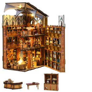 Minicity DIY Miniature Wood Bookshelf Decoration Kit Adults Dust Cover Book Decor Mini Doll Houses Model Style