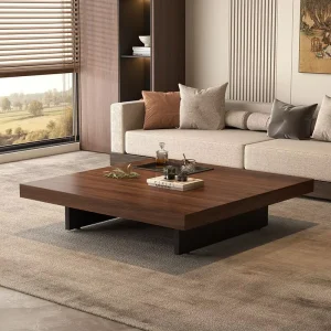 Minimalism Square Coffee Table Solid Wood Modern Simple Walnut Grain Stainless Steel Feet