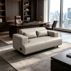 Minimalist 2 Person Leather Sofa Modern Executive Office Reclining Lounge Chair for CEO Office Interior