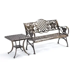 Minimalist Cast Aluminum Outdoor Garden Bench Waterproof Patio Bench Seat Furniture