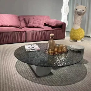Minimalist Center European Coffee Table Round Black Design Living Room Glass Coffee Table