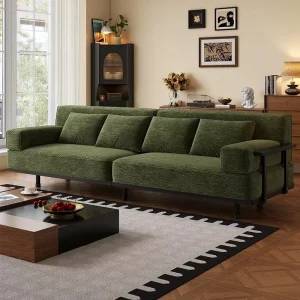 Minimalist Chenille Fabric L Shaped Sofa Set with Sponge Filling Black Metal Armrest Comfort Apartment & Hotel Living Room Couch