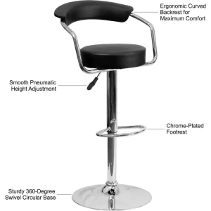 Minimalist Chrome Metal Base Leather Bar Chair with Ergonomic Curved Backrest Smooth Pneumatic Height Adjustable Swivel