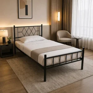 Minimalist Custom Iron King Size Folding Singles Black Metal Bed Frame Modern
