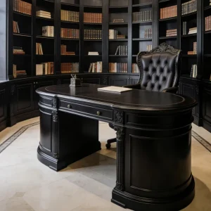 Minimalist Dark Solid Wood Office Desk Luxuriously Carved Executive President Desk Dual sided Writing Desk for Villa Study