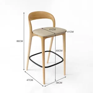 Minimalist Design Backrest Comfortable Upholstered Bar Stool High Chair Solid Wood Bar Chair with Metal Footrest for Home or Bar