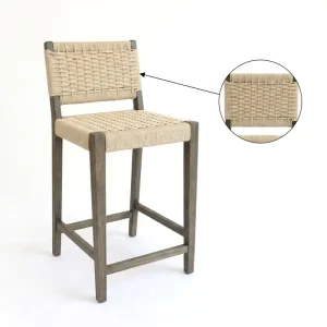 Minimalist Design Backrest Comfortable Woven Cord Bar Stool High Chair Solid Wood Bar Chair with Footrest for Home or Bar