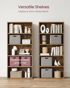 Minimalist Design Tall 5-Shelf Bookcase Industrial Style Wooden Bookshelf for Home Office Bedroom School Living Room