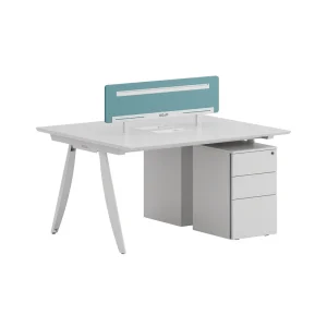 Minimalist Eco Friendly White 2 Person Office Workstation Desk With Partition For Team Office & Co working