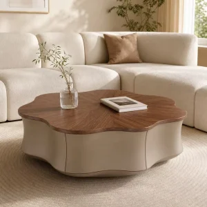 Minimalist Flower Coffee Table Modern Simple High Grade Black Solid Wood Shaped Storage Coffee Table
