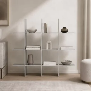 Minimalist Glossy Aluminum Desktop Display Shelf Symmetric Grid Organizer For Books Living Room Bathroom Kitchen Wardrobe