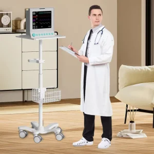 Minimalist Hospital Grade Aluminum Alloy+ABS Plastic Mobile Monitor Trolley Cart 5 Silent Castors for Hospital Clinic Hotel Use