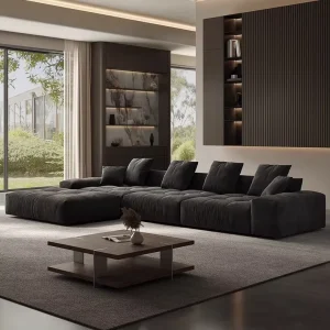 Minimalist Italian Modular Fabric Sofa Set with Ottoman for Apartment and Villa Living Room