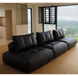 Minimalist Italian Style Square One Seat Sofa Fully Upholstered Durable Genuine Leather Modular Eco Friendly Living Rooms