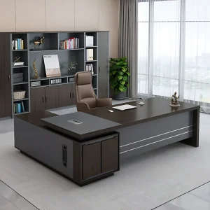 Minimalist L Shaped MFC Manager Desk Modern Executive Computer Table with Side Storage Cabinet Home Private Office Furniture Set