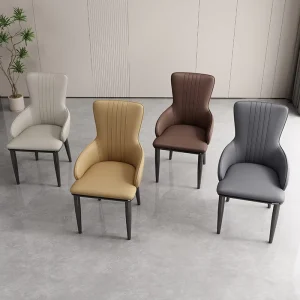 Minimalist Leather Dining Chair Wrapped Armrest Upholstered Dining Chair Elegant Hotel Lounge Chair