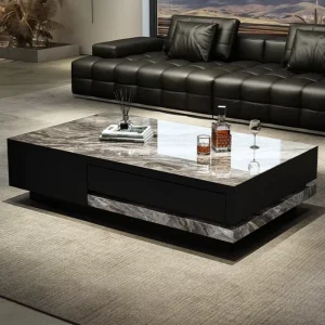 Minimalist Light Luxury Marble Stone Top Wood Frame Coffee Table BTCT028 with Storage for Living Room
