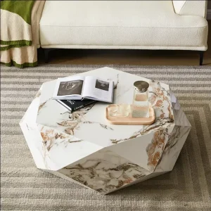 Minimalist Light Luxury Polygonal Sintered Stone Solid Wood Frame Coffee Table