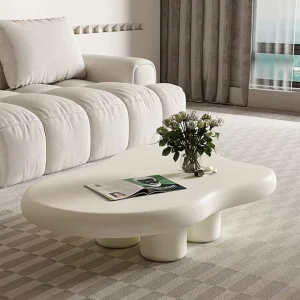 Minimalist Living Room Space Saving Abstract White Irregular Special Cloud Shape Low Wooden Unique Coffee Table