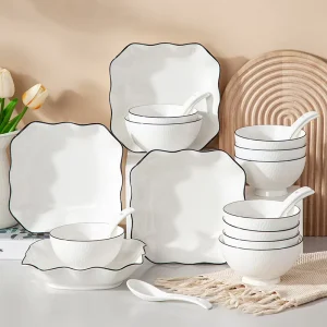 Minimalist Luxury Dinner Sets Ceramic Dinner Plate Set Restaurant Use Black and White Porcelain Dinnerware Set