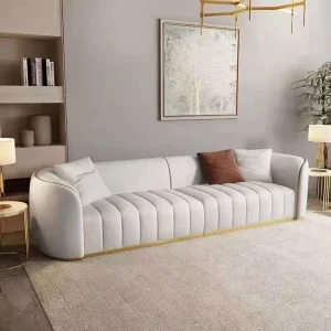Minimalist Luxury Modern Rose Gold Legs Tatami White Leather Upholstered Sofa Set Villa Living Room 3 Seater Sofa