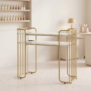 Minimalist Manicure Table Glass Frame Marbling Textured Salon Nail Desk Beauty Professional Stylist Equipment Modern Makeup